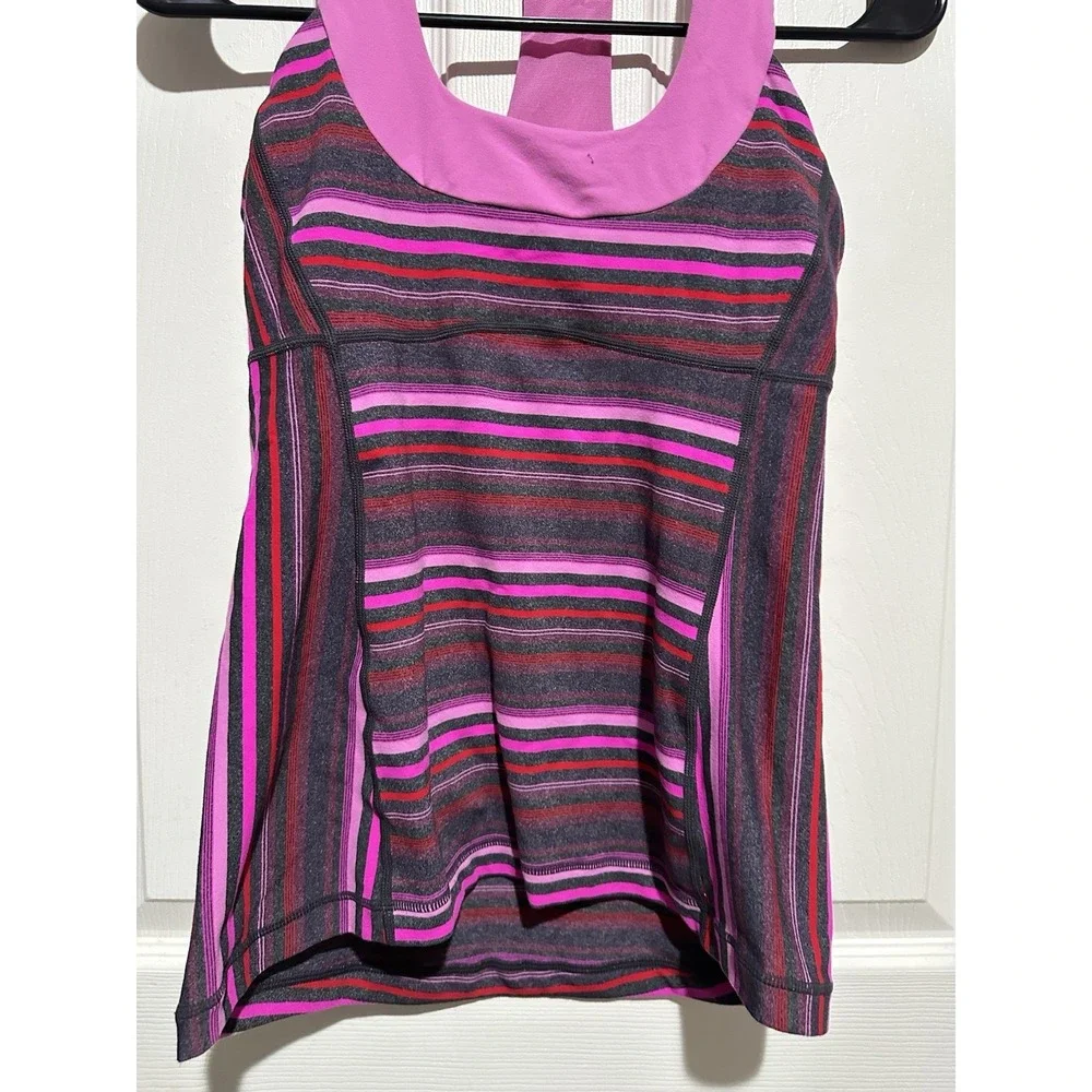Lululemon scoop neck tank top Striped Paris Pink 6 - Picture 3 of 7